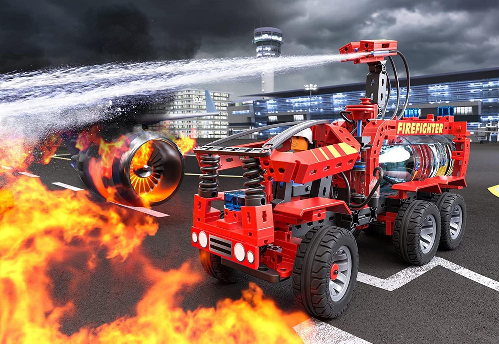 fischertechnik 564069 Advanced Firefighter – Bausatz für Kinder ab 7 Jahre, Experimentierbaukasten mit Feuerwehrauto & Spritzfunktion, elősegíti a műszaki megértést, Schwarz, Mittel