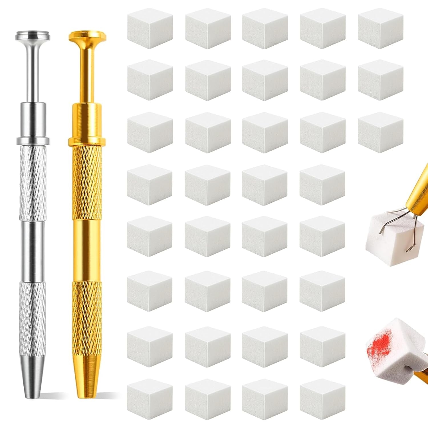 Eiito 100 Stück Weiche Nagelschwämme Für Ombre, Mit 2 Greifstift, Aura-Maniküre-Nagelkunst-Werkzeuge (Silber + Gold)