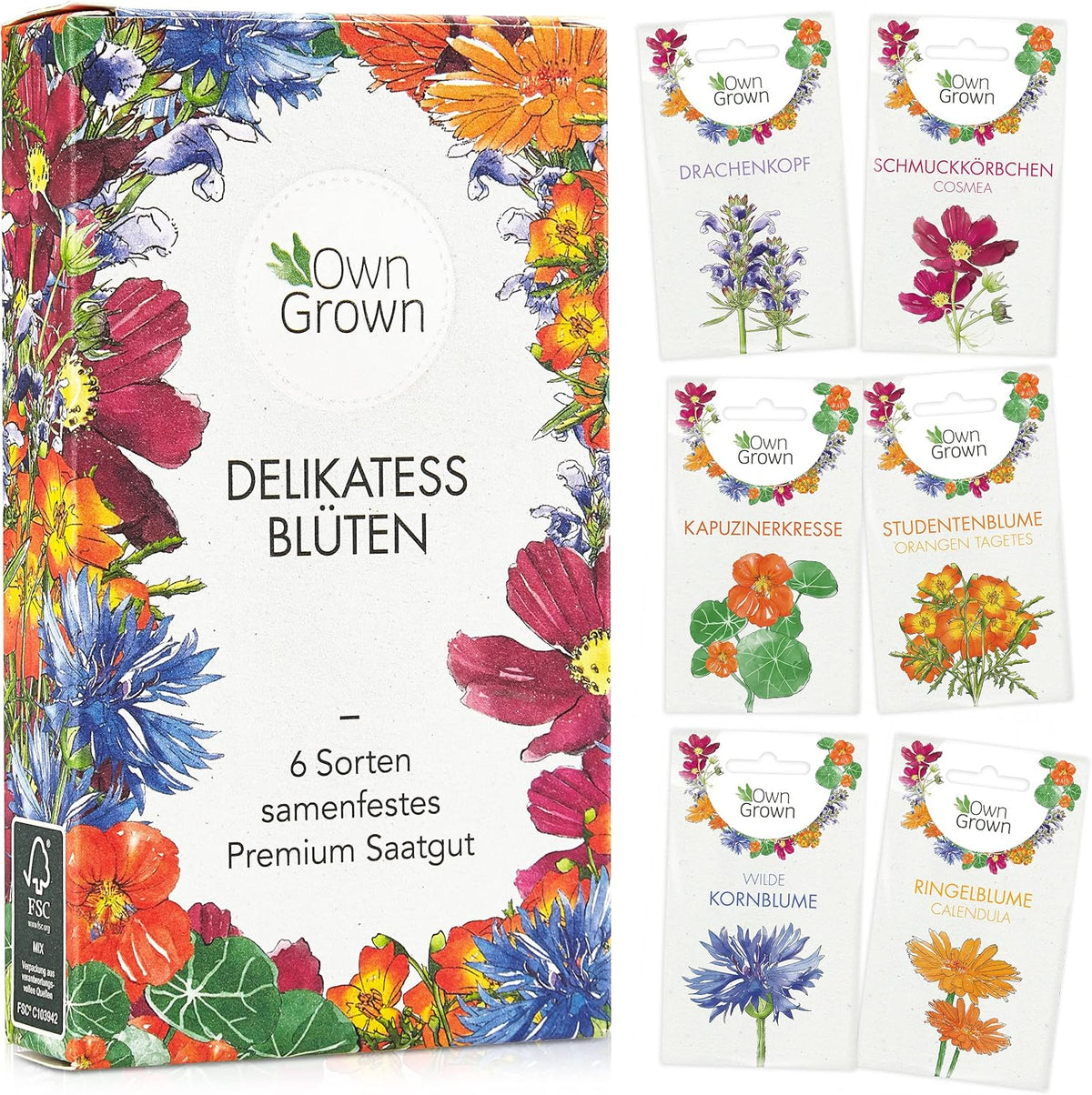 Essbare Blumen Samen készlet: Delikatess Blumen Blumensamen Set mit 6 Sorten Blumen Saatgut – Essbare Blumen Samen – Essbare Blumen für Torte – Essbare Blüten Tortendeko – Blumen Essbar von OwnGrown