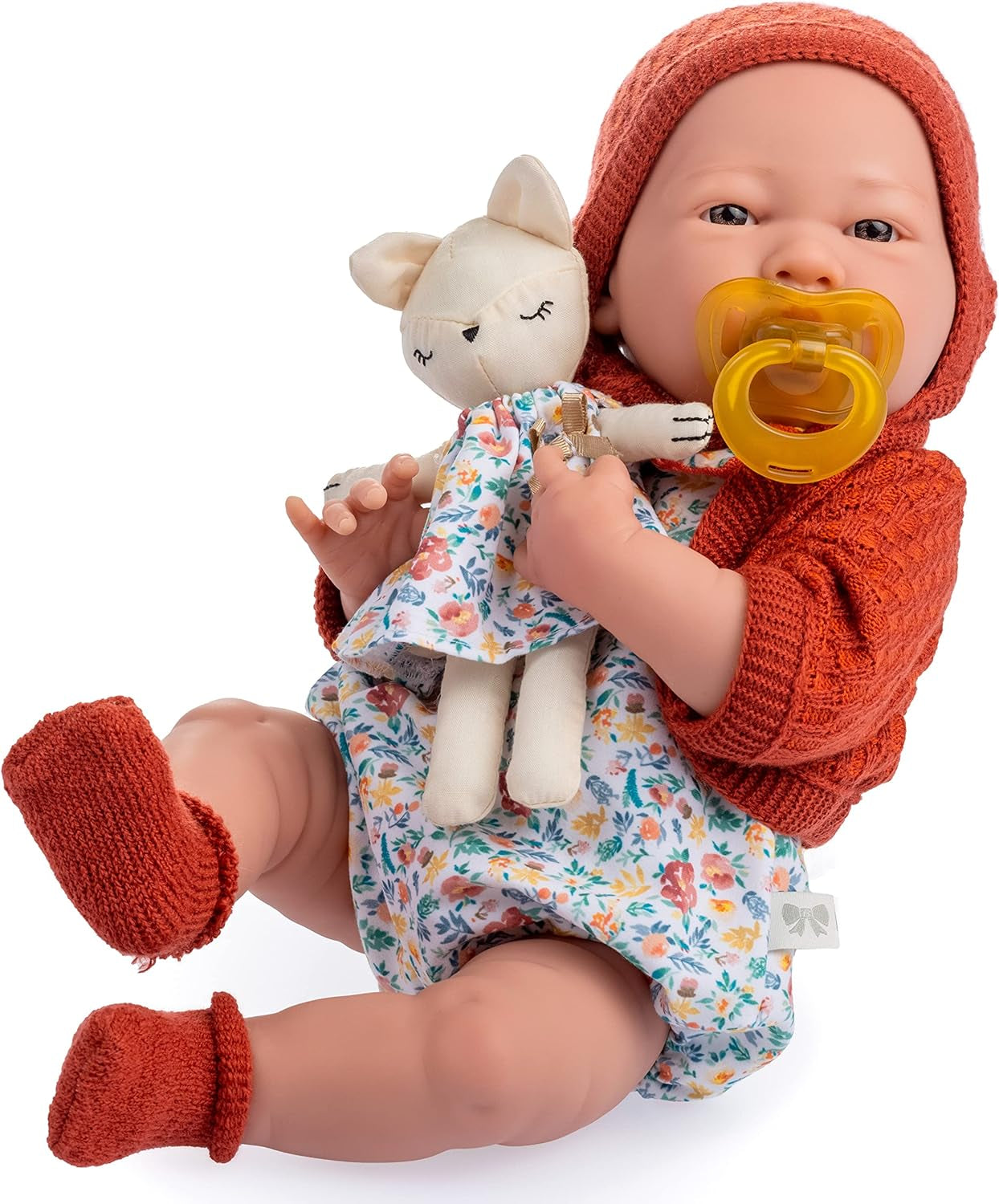 jc toys- Muñeca La Newborn recién nacida de 38 cm, de vinilo Suave, colección Nature, Con ropa floral, chupete y Peluche, niña, desinada en España por Berenguer, +2 años