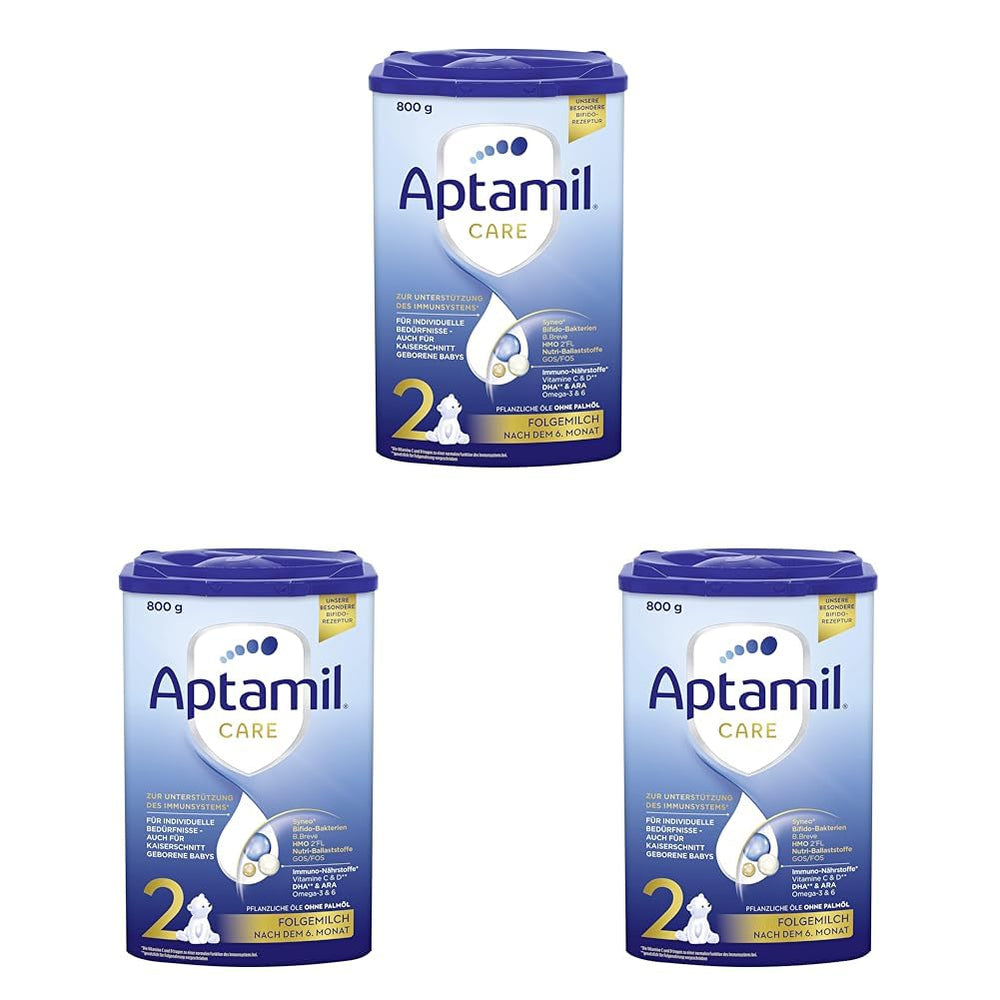 Aptamil Care 2 - 6 hónapos kezelés utáni tej, Omega 3 és 6 zsírsavakkal, DHA-val és ARA-val, pálmaolaj mentes, bébiétel, tejpor, 1 x 800 g (3 db-os kiszerelés)