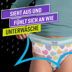 Pantaloni de pijama cu inimioare, 9 chiloți absorbanți de noapte, 8 ani, 27 kg-43 kg, protecție împotriva scurgerilor pentru întreaga noapte