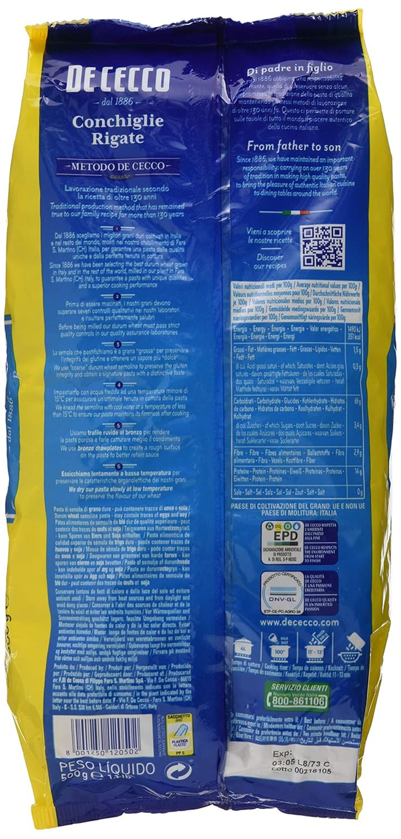 Conchiglie Rigate, 500 g (1 db-os csomag)