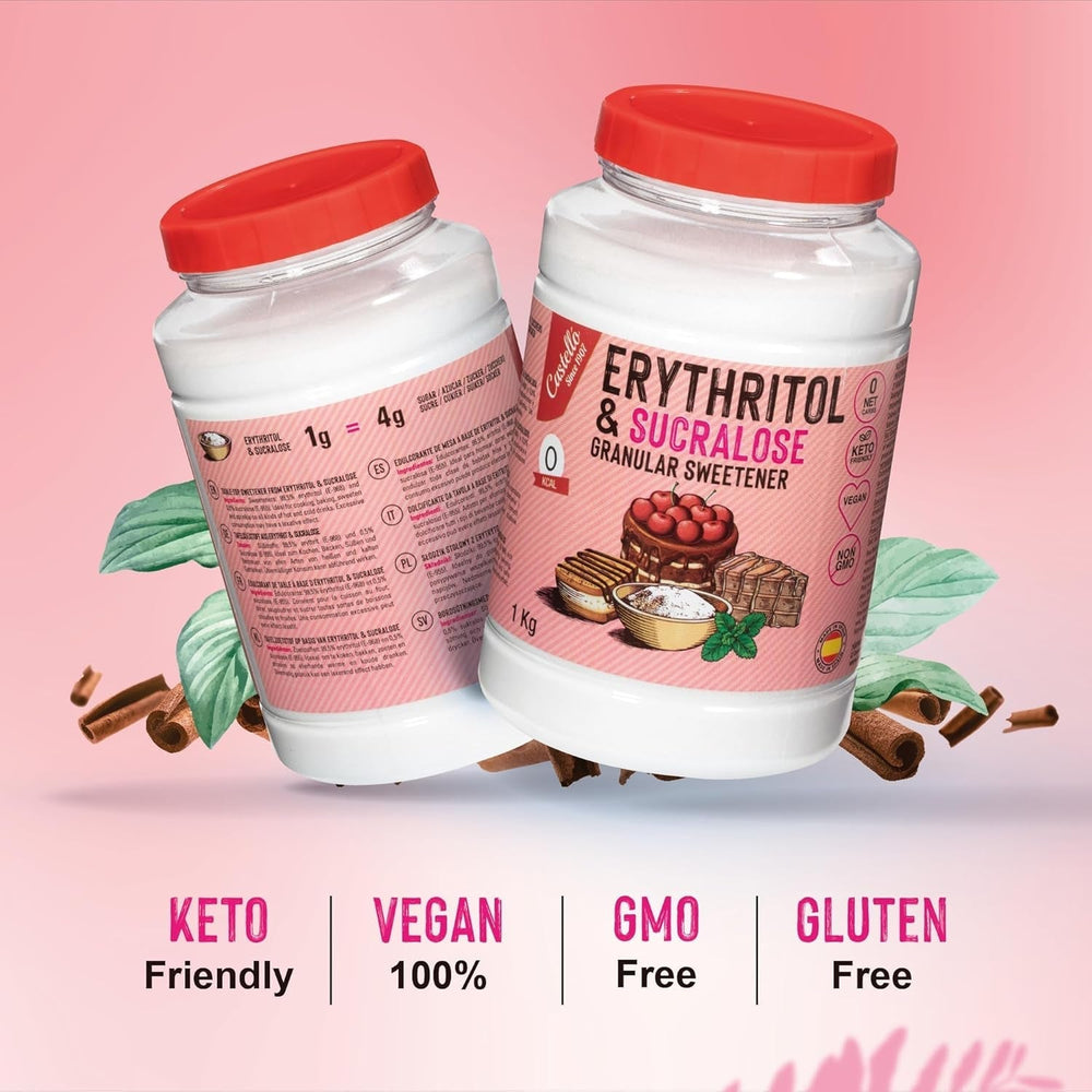 Erythrit + Sucralose 1:4 Süßstoff | 1G = 4G Zucker | 0 Netto-Kohlenhydrate - 0 Kalorien - 0 Glykämischer Index - Keto - Kein GVO - Castello since 1907 - 1 Kg Indulcitori Naty Shop