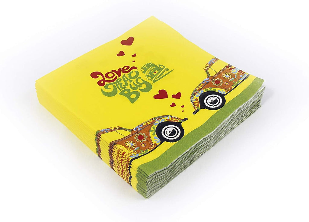 BRISA VW Collection - Șervețele de masă Volkswagen cu autobuz T1 (dungi Samba/roșu/3 straturi)