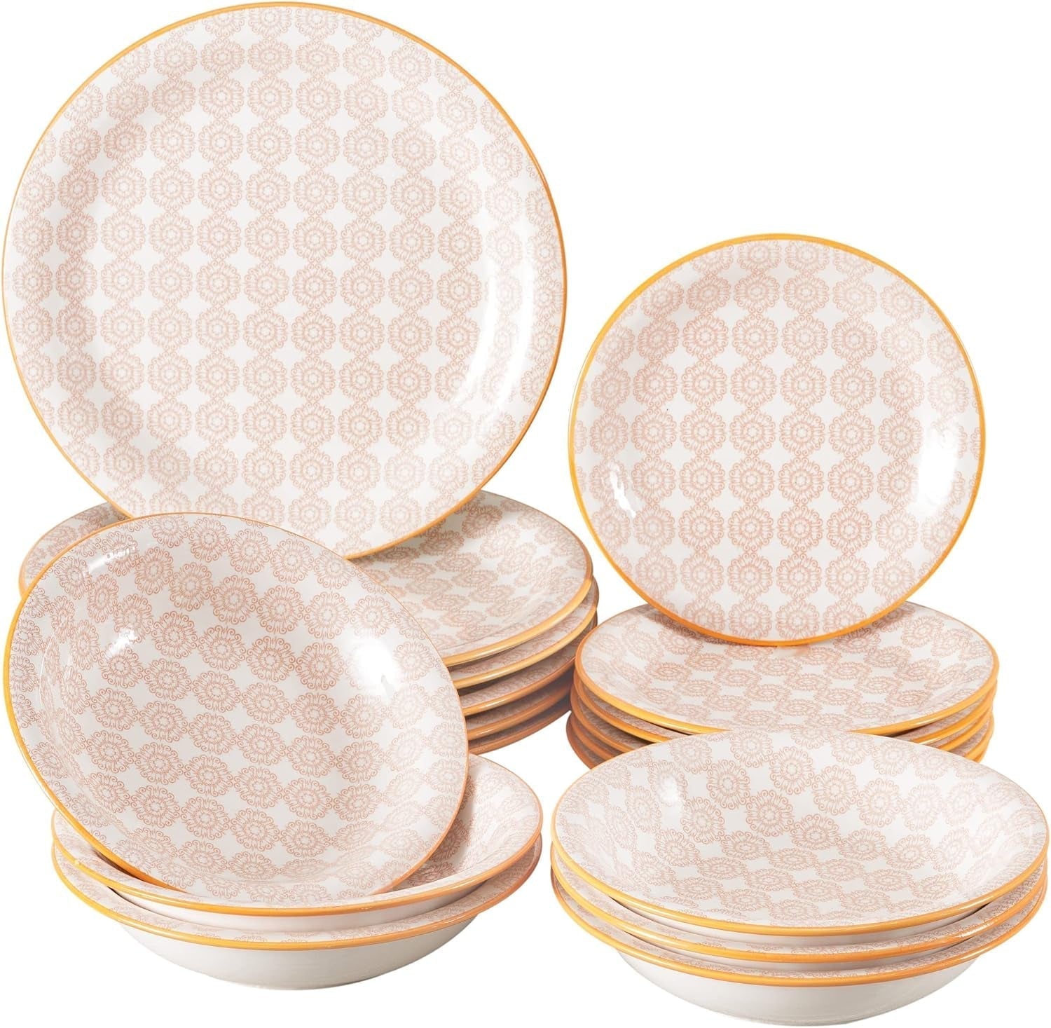 Set de farfurii, 18 piese din porțelan și ceramica, pentru 6 persoane Seturi vesela masa Naty Shop Orange