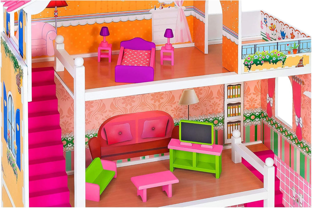 37916 - Babaház - fa - 3 polc, - 17 kiegészítő Babaházak Naty Shop