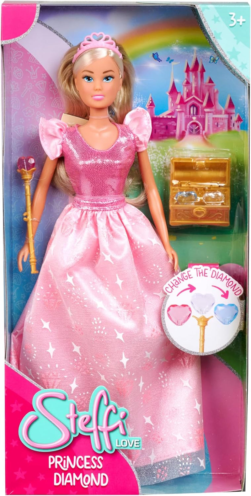 Simba Steffi Love Princess Diamond, Spielpuppe als Prinzessin mit magischer Schatztruhe, Zepter und Diamanten, 29cm, ab 3 Jahren