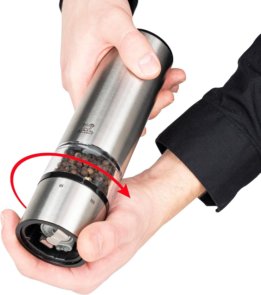 PEUGEOT Elis Sense elektromos paprika/sódaráló készlet, magasság: 20 cm, rozsdamentes acél, ezüst darálók és darálók Naty Shop