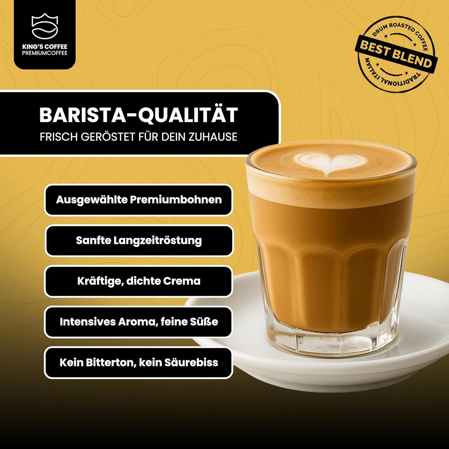 KING'S COFFEE - PRĂJIRE SPECIALĂ - 1 kg Boabe Espresso Premium Barista - Cafea cu Aciditate Scăzută - Prăjire în Loturi Mici din Italia - Cel mai fin amestec Arabica-Robusta pentru aparate complet automate și portafiltru