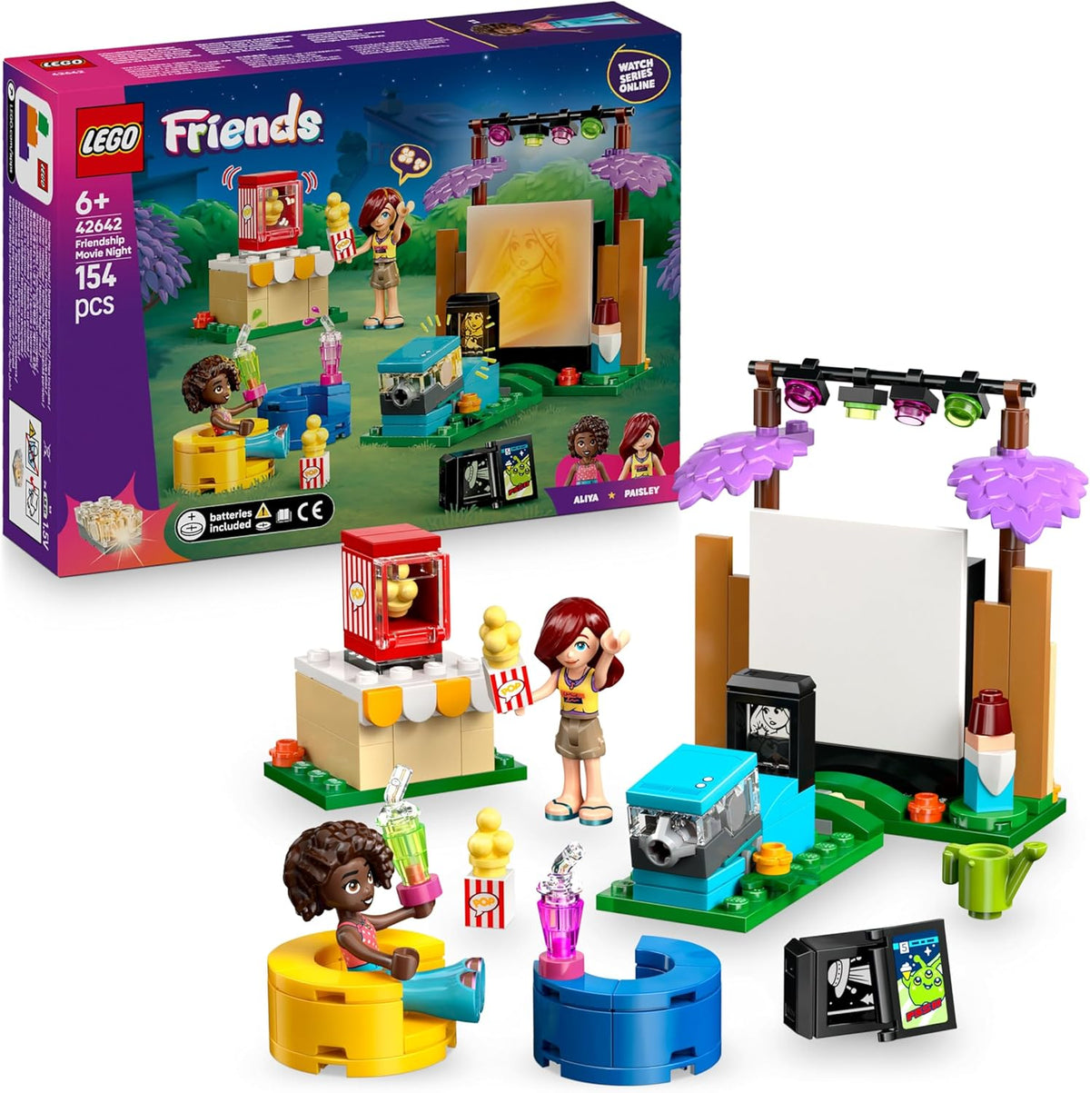 LEGO Friends Friendship Movie Night játék 6 évesnél idősebb lányoknak - beleértve 2 mini baba, egy képernyő és egy világos tégla projektor - Kreatív építőkészlet - 42642