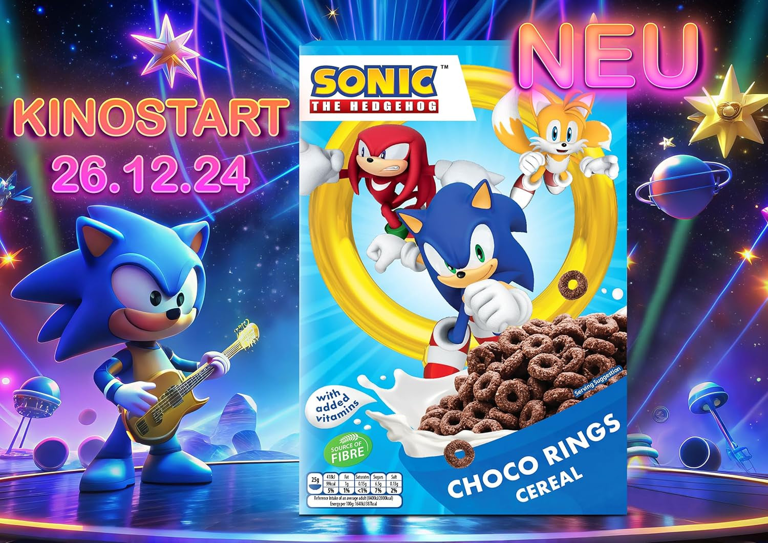 Sonic Choco Rings gabonapehely, búza, zab és kukorica csokoládé karikák a tökéletes reggeliért, hozzáadott vitaminokkal, 1 csomag (1 x 350g)