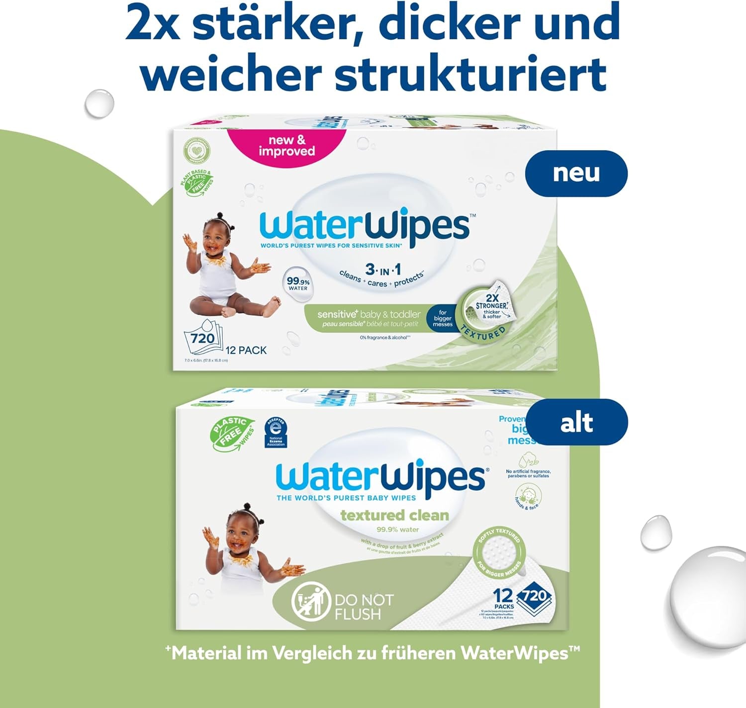 WaterWipes Sensitive+ baba- és kisgyermekkori nedves törlőkendők, 720 darab (12 csomag), 3 az 1-ben tisztítás, ápolás, védelem, 99,9% víz, texturált tisztító, illatmentes