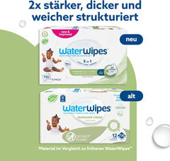 WaterWipes Sensitive+ baba- és kisgyermekkori nedves törlőkendők, 720 darab (12 csomag), 3 az 1-ben tisztítás, ápolás, védelem, 99,9% víz, texturált tisztító, illatmentes