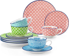Set de cafea din porțelan, Vancasso Macaron, serviciu de cafea colorat cu 12 piese pentru 4-12 persoane, set de cești, include cești de cafea, farfurioare și farfurii de desert