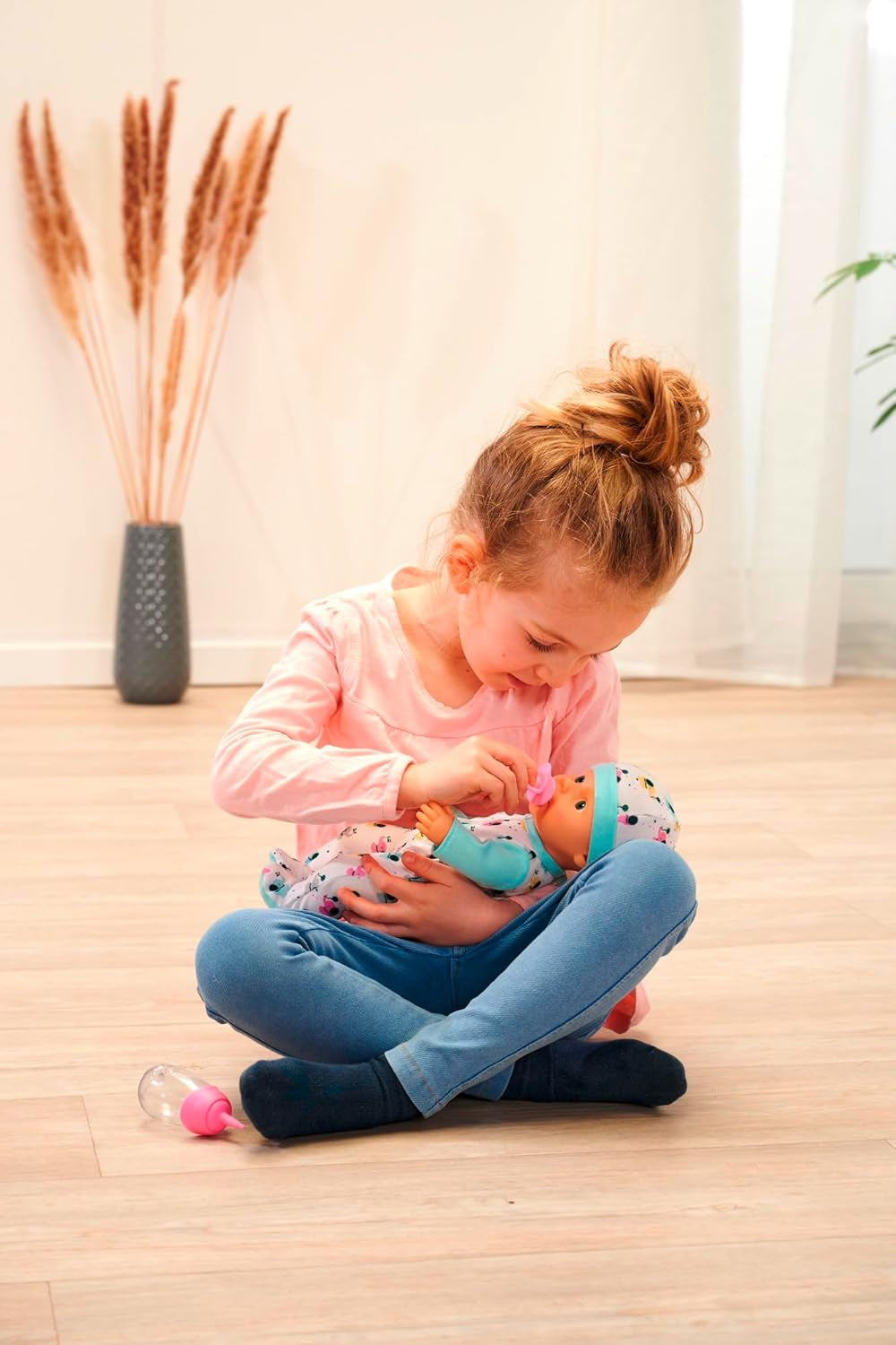 New Born Baby Little Elephant vinil baba etető és ivó funkcióval, üveg és cumi, 30 cm, 2 éves babák Naty Shop