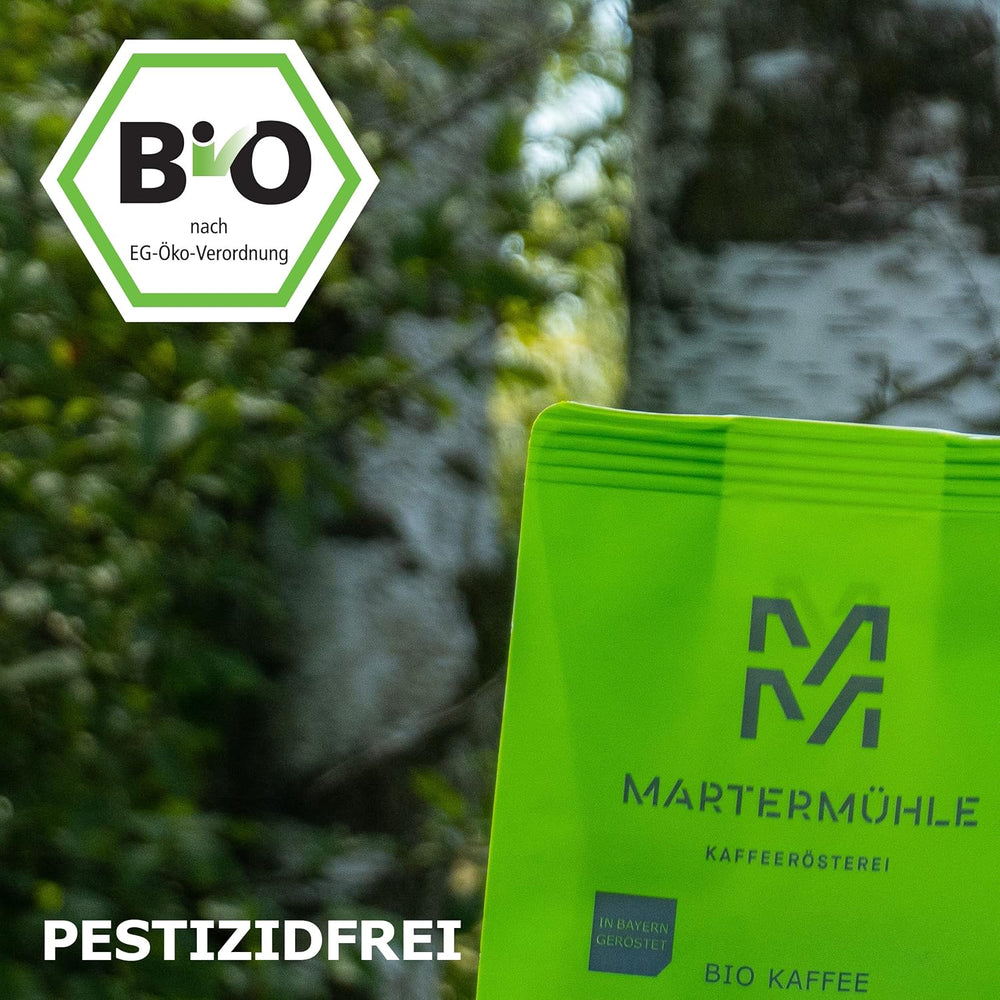 Set mostre boabe de cafea organică Martermühle 3x250g tărie ușoară/medie I Arabica I Boabe întregi de cafea organică prăjite ușor, aciditate scăzută (68/74/426)