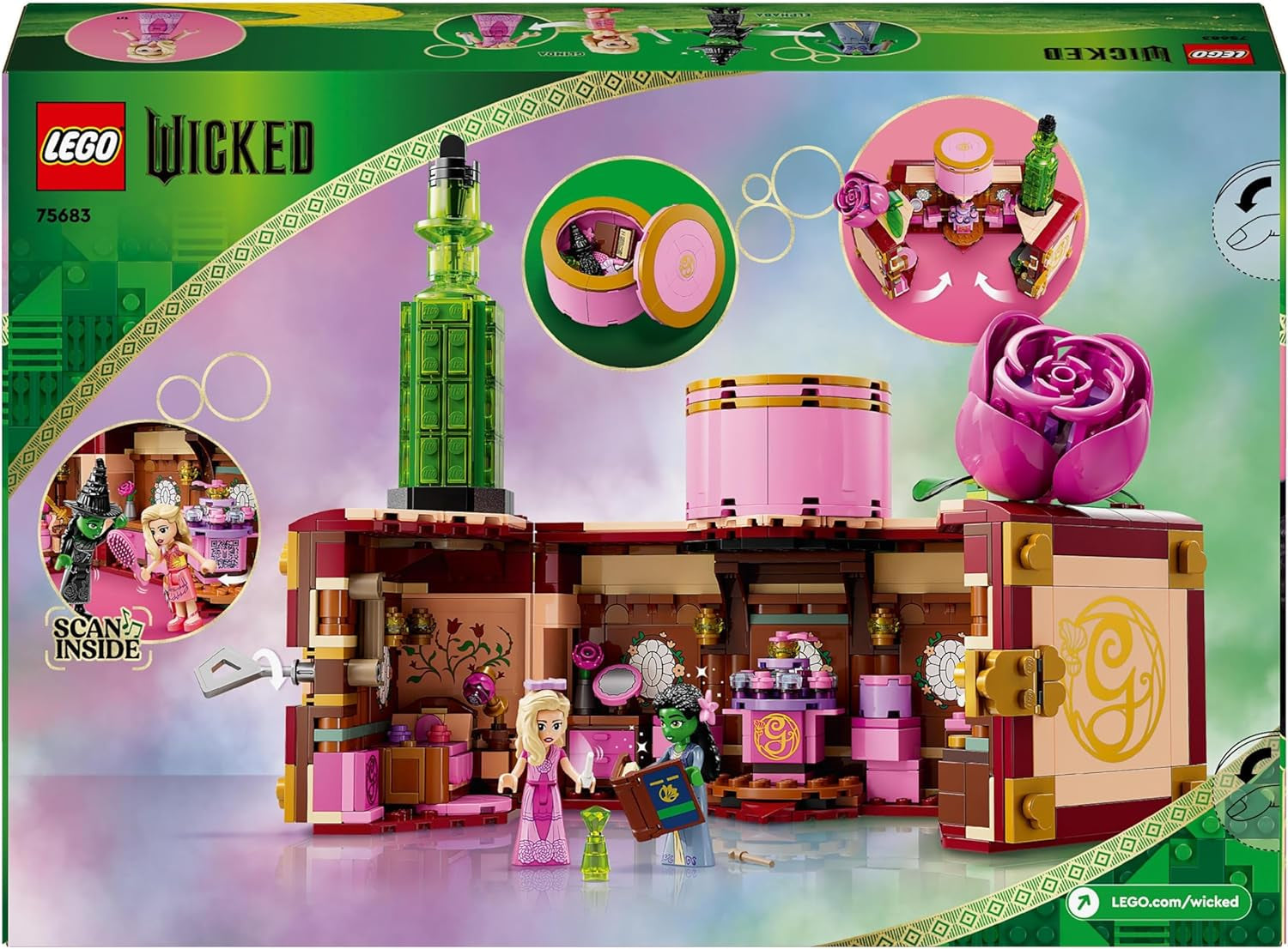LEGO Wicked Glinda és Elphaba hálószobája - Babaház 2 mini Óz boszorkány babával, klassz kiegészítőkkel, köztük virágokkal és ruhákkal - Kreatív játék 8 év feletti lányoknak és rajongóknak - 75683 Építőkészlet Besuche den LEGO-Store