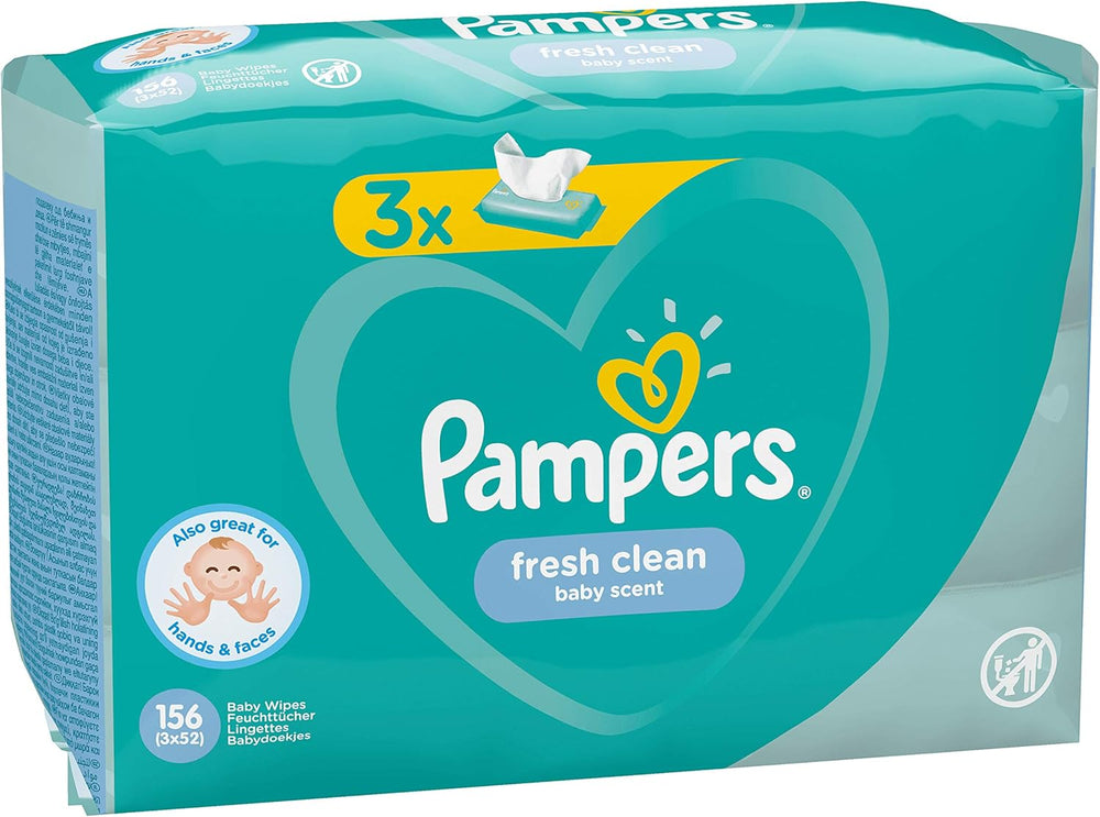 Pampers Fresh Clean baba törlőkendők 81688041, 3x52 db, (Baba törlőkendők, műanyag zacskó, lány/fiú, türkiz, fehér, Németország, 896,7g)