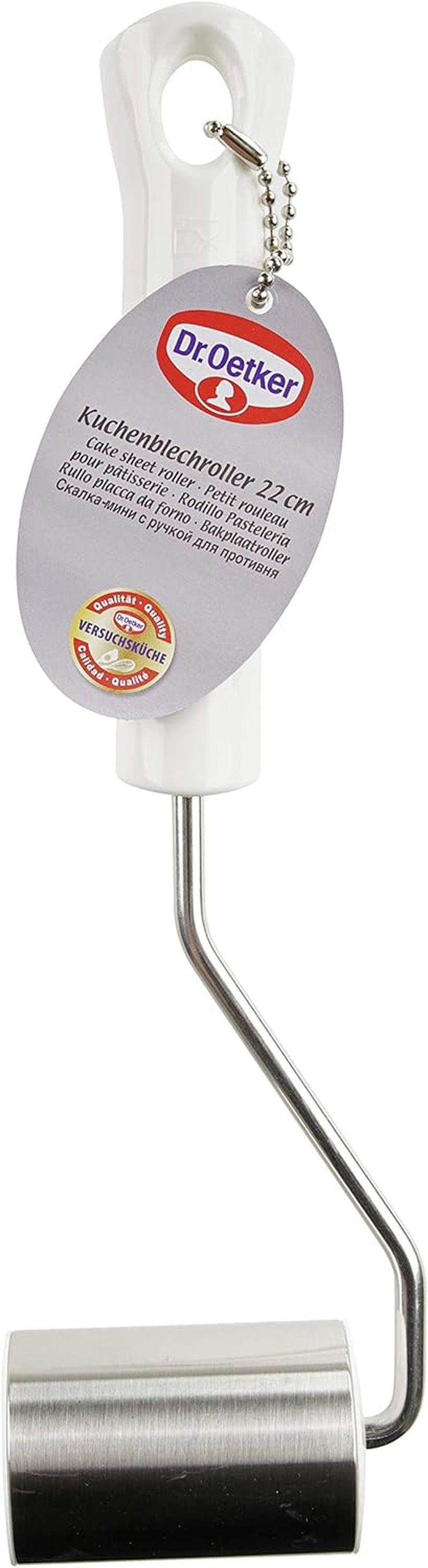 Dr. Oetker Kuchenblechroller 22 cm Classic, Eckenroller mit Funktionsteil aus Edelstahl, kiváló minőségű Backform-Teigrolle mit Antihafteigenschaften (Farbe: Silber/Weiß), Menge: 1 Stück, 22 x 5 x 3,5 cm