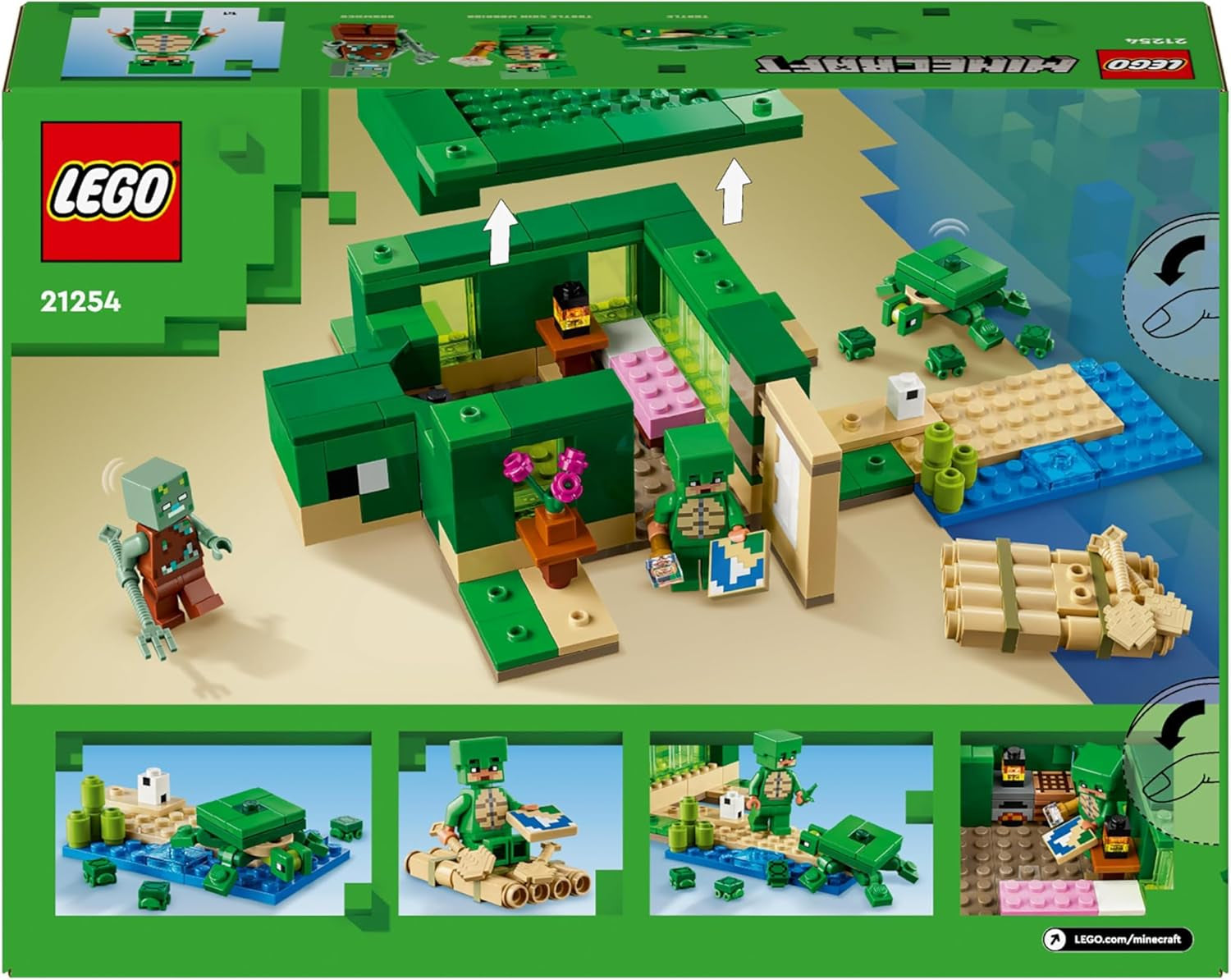 LEGO Minecraft A Turtle Beach House játékház kiegészítőkkel lányoknak és fiúknak 8 éves kortól, készlet állatokkal és a videojáték szereplőivel, ajándék játékosoknak 21254 Építőkészlet Besuche den LEGO-Store