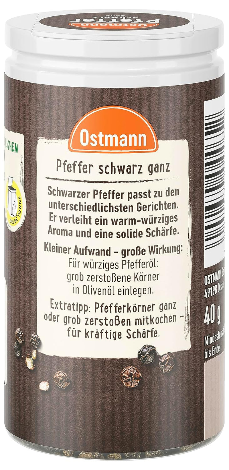 Ostmann Gewürze - Pfeffer schwarz ganz | 40 g Der Streudose-ban