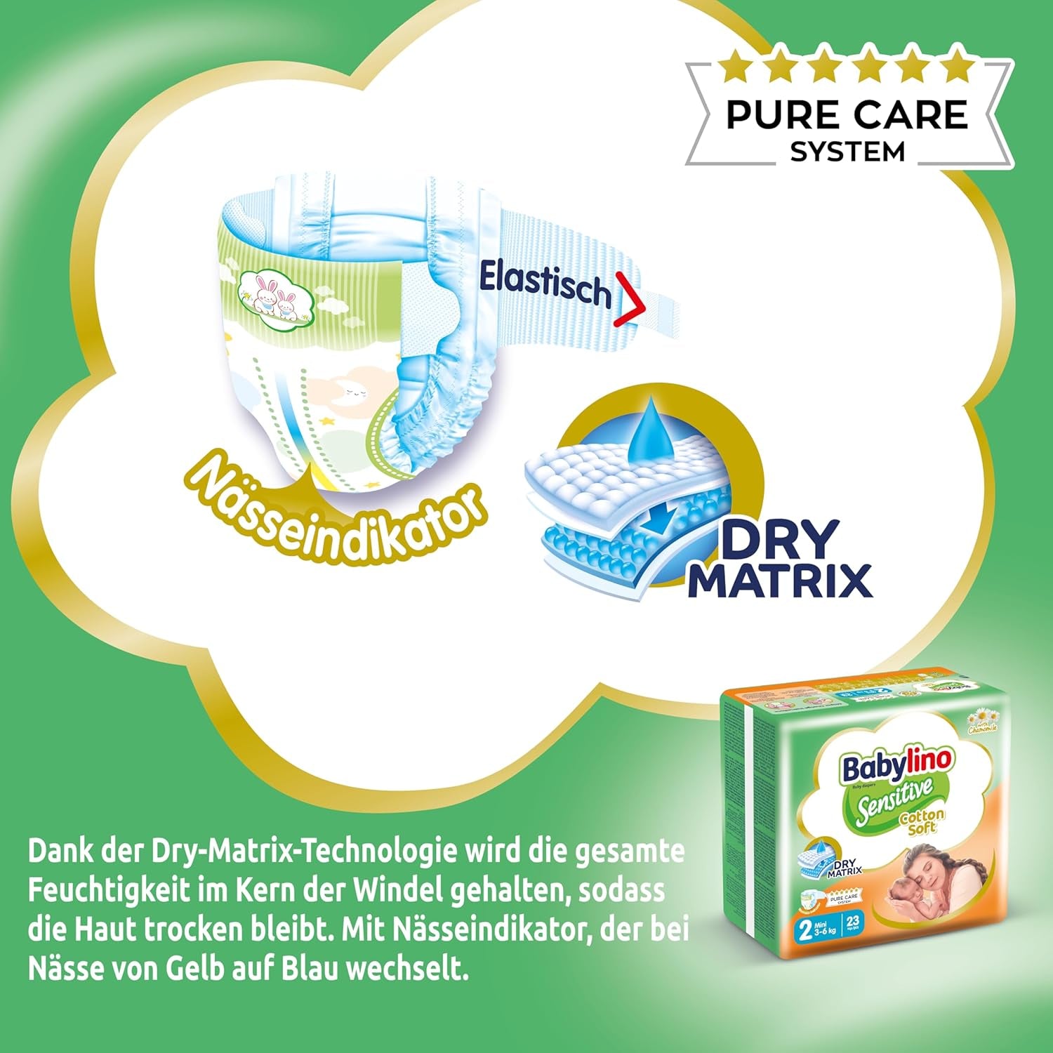 Pelenka érzékeny babáknak, 2-es méret, mini (3-6 kg), 192 pelenka