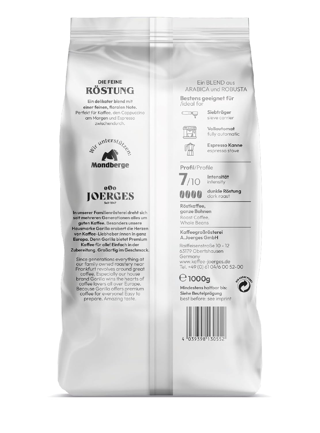 Joerges Espresso Delicat, 1kg, alb