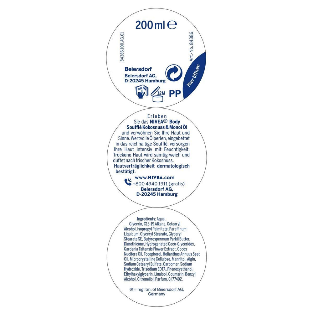 NIVEA Body Soufflé Coconut & Monoi Oil, 200 ml Kozmetikai és Szépségápolási Naty Shop