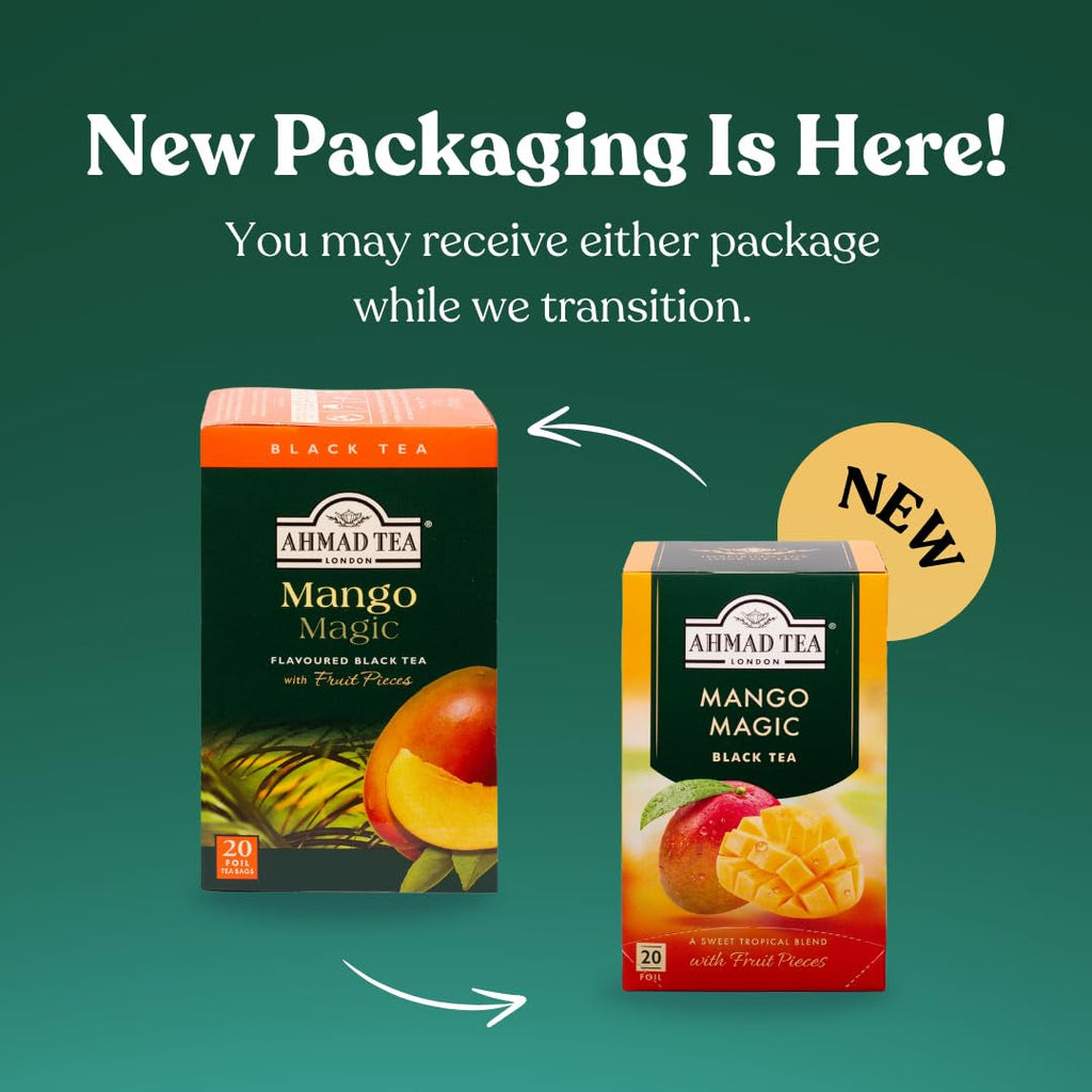 Ahmad Tea – Mango Magic | Ceai negru cu aromă de mango | 20 pliculețe de ceai de 2 g | Pliculețe de ceai cu bandă