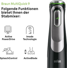 Braun Multiquick 9 MQ 9147X – 5 az 1-ben Stabmixer Mit Standmixer-Aufsatz, Zerkleinerer, Kartoffel- & Gemüsestampfer & Schneebesen, Stufenlose Geschwindigkeitsenstellung, 1200 W, Schwarz Naty Shop