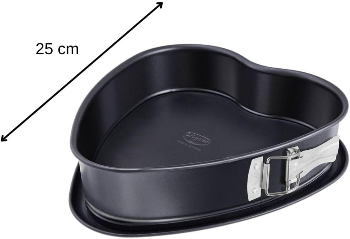 Tavă de tort Dr. Oetker în formă de inimă cu fund antiaderent, 25 cm, tavă de tort cu fund plat, tavă de copt în formă de inimă și antiaderentă din oțel cu strat antiaderent, cantitate: 1 bucată, 1479 negru