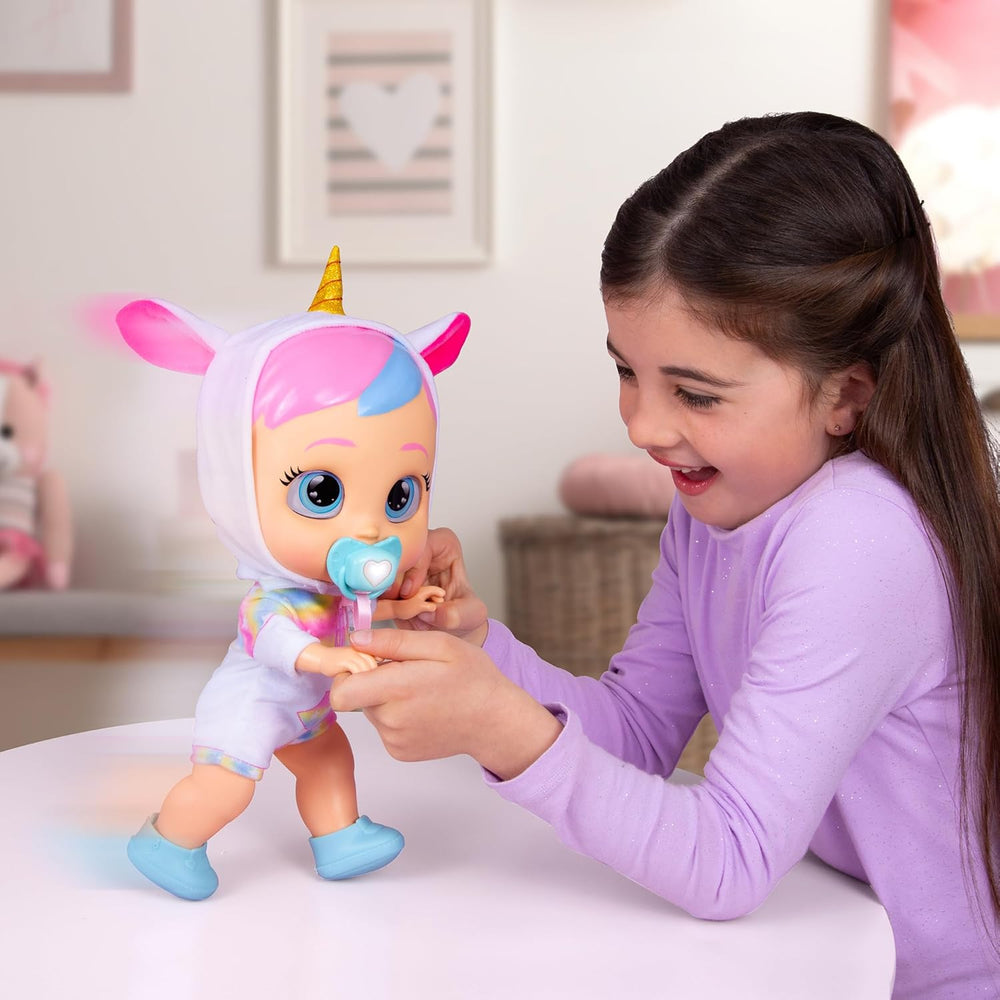 CRY Babies Dreamy Interaktív Puppe Hilf Dreamy bei ihren ersten Schritten – sie gibt über 10 Laute und Reaktionen von Sich und kann leuchtende LED-Tränen weinen. Kinder ab 3 Jahren.