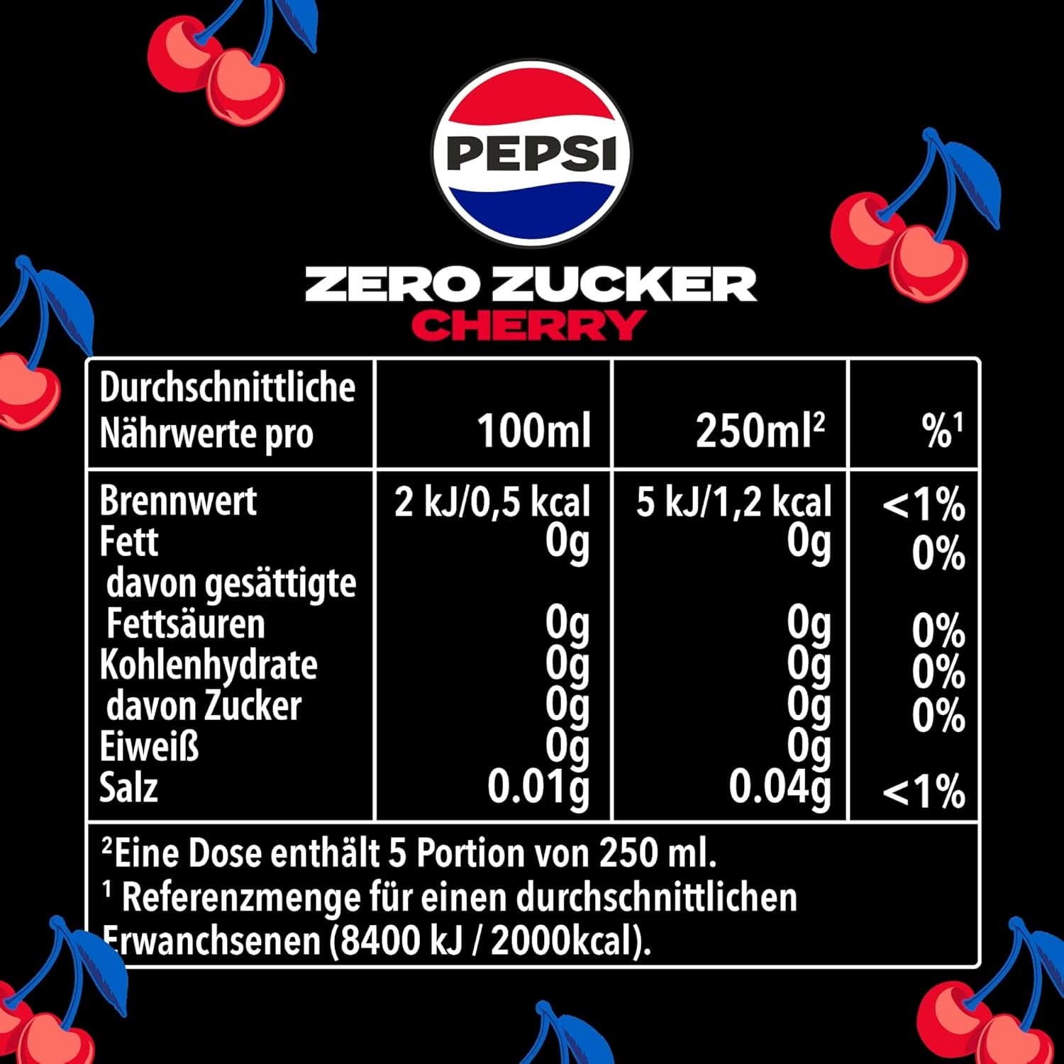 Pepsi Zero Sugar Cherry, Cukormentes üdítő, koffeines kóla cseresznye ízzel üvegben, készlet 6 x 1,25 literes Naty Shop