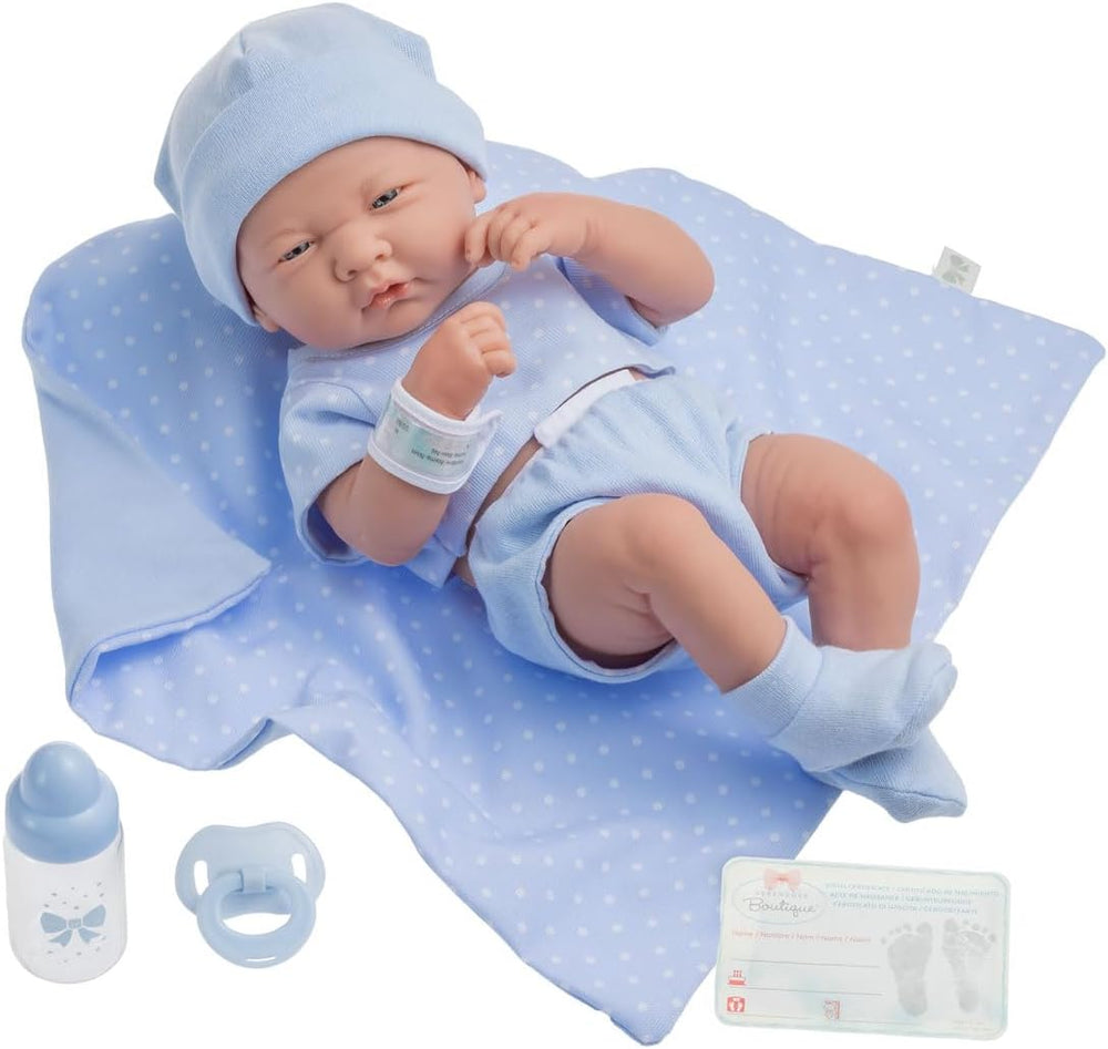 jc toys 102-18540 – Kinderpuppe, Körper aus Gummi, Blue Kleidung mit Punken, 36 cm