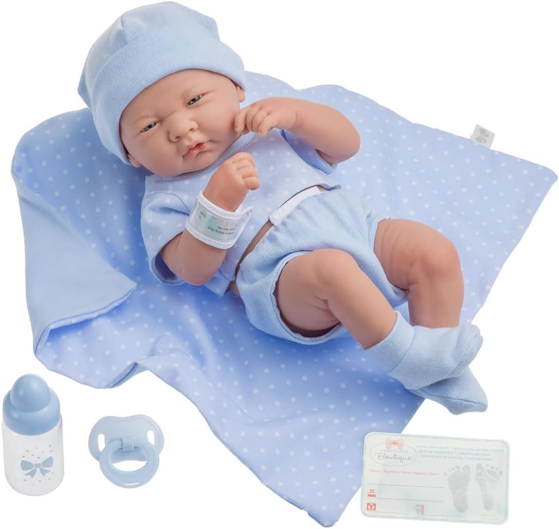 jc toys 102-18540 – Kinderpuppe, Körper aus Gummi, Blue Kleidung mit Punken, 36 cm