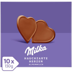 Milka I love Milka Hearts – Szájban olvadó alpesi tejcsokoládé és finom erdei mogyoró – 10 x 130g