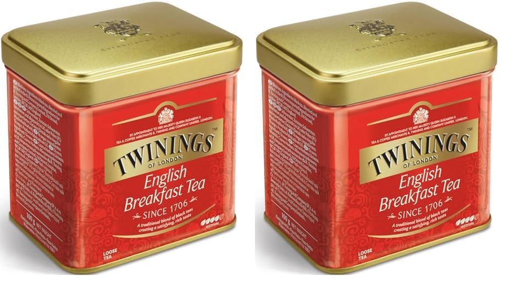 Twinings English Breakfast Tea Ceai negru vrac în cutie de ceai Ceai negru puternic din frunze de ceai de înaltă calitate culese din cele mai bune plantații de ceai din Sri Lanka și India G, neutru, 100 grame