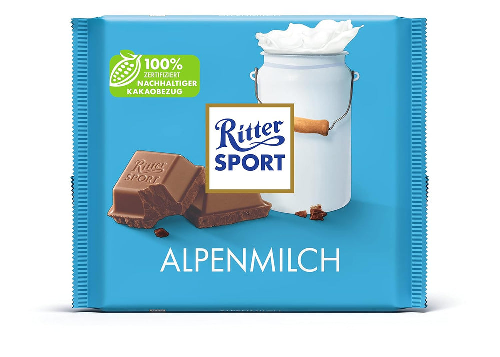 Ritter Sport 250 g alpesi tejcsokoládé, A legfinomabb teljes tejcsokoládé krémes ízzel, Klasszikus csokoládé, ossza meg barátaival, 11 tábla x 250 g
