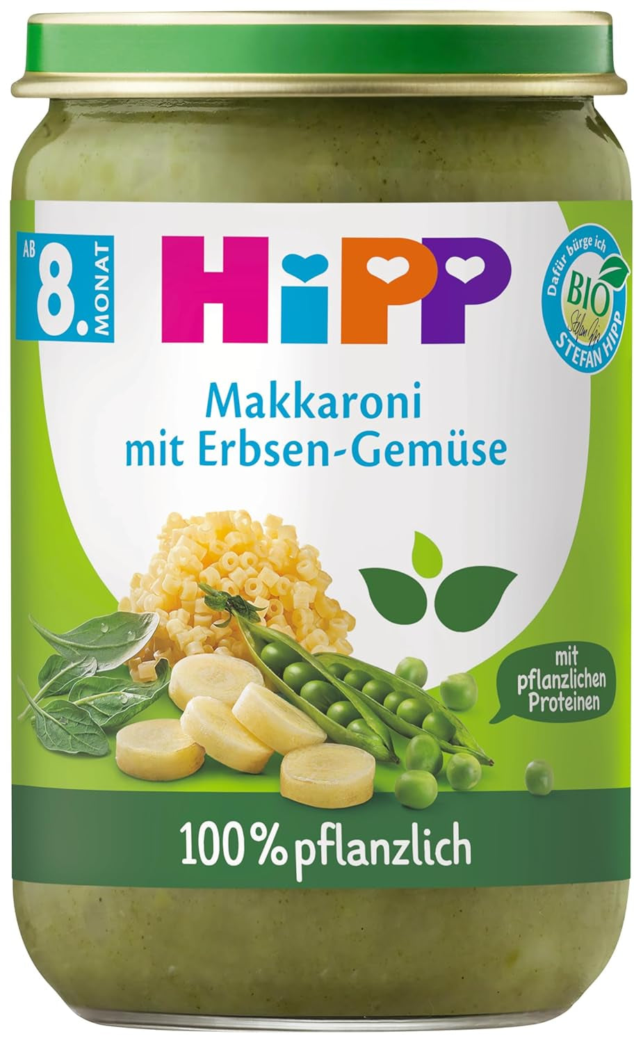 Hipp menük 100% növényi alapú 8-10 hónapos kortól Anya és Gyermek Naty Shop 220 gramm Makaróni zöldbabbal és spenóttal