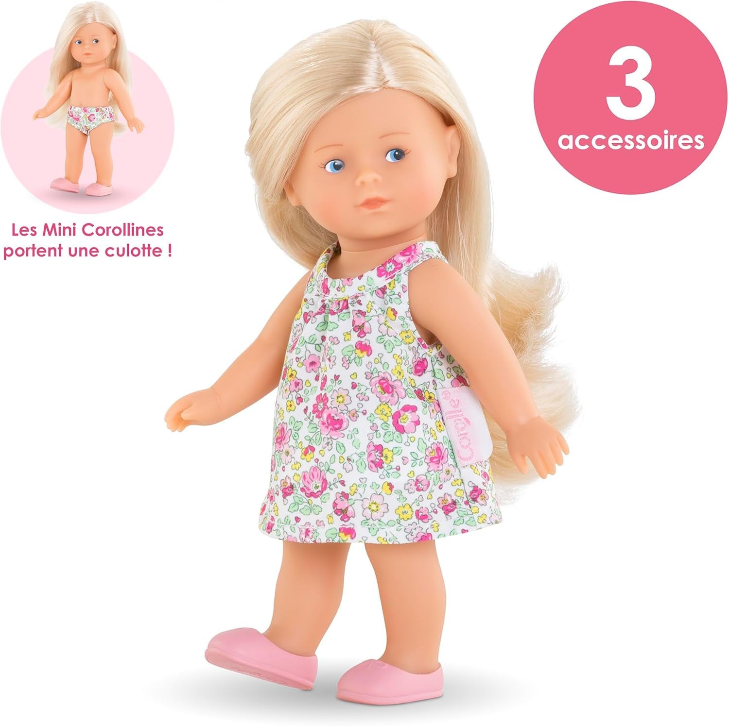 Les Trends Corolline Rosy Miniwelt készlet, Vollvinylpuppe mit langem Haar, Bürste, extra outfit Geschenkboxban, 4 Teile, Vanilleduft, 20 cm, kb 3 Jahren