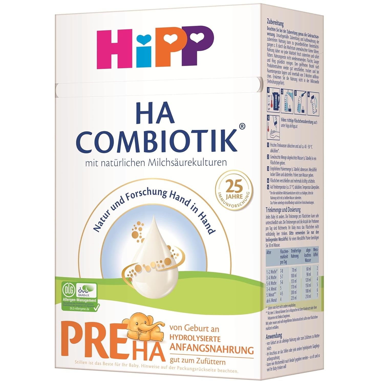 HiPP PRE HA Combiotik (4 x 600g), hidrolizált tejpor tápszer csecsemőknek születéstől fogva, természetes tejsavtenyészetekkel, érzékeny immunrendszerre