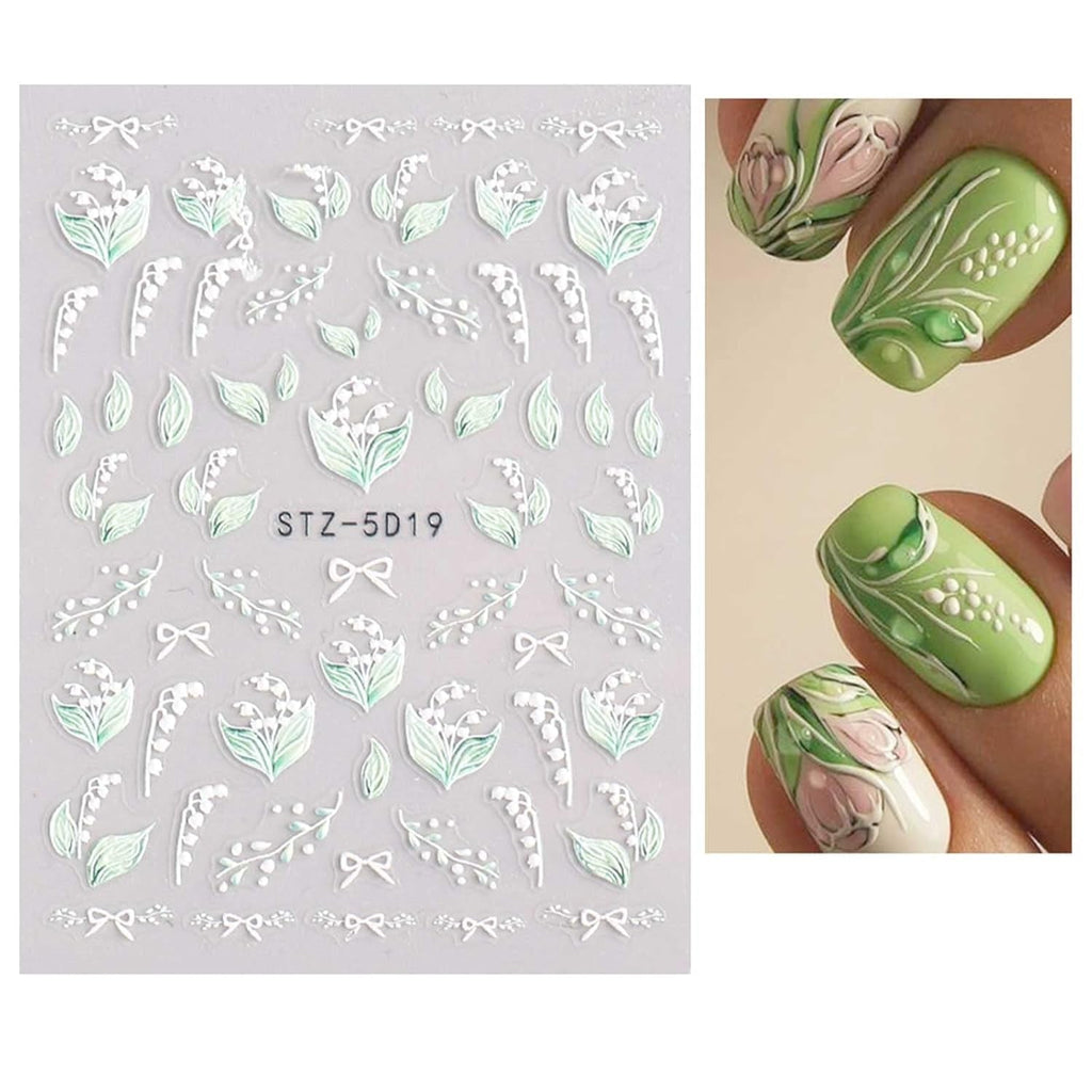 JMEOWIO 3D Nagelsticker Frühling Blume Nail Art Sticker Selbstklebend Nagelaufkleber 5D Stereoskopisch Buntes Sommer Blumen Dekoration Nageldesign Zubehör 4 Blatt
