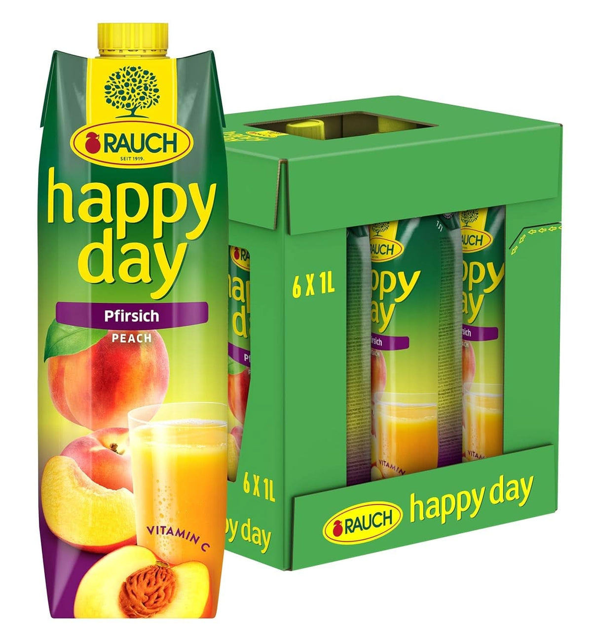 Rauch Happy Day Peach | A napon érett gyümölcsökből | 6 x 1 literes, Tetra Prisma Alkoholmentes italok Naty Shop
