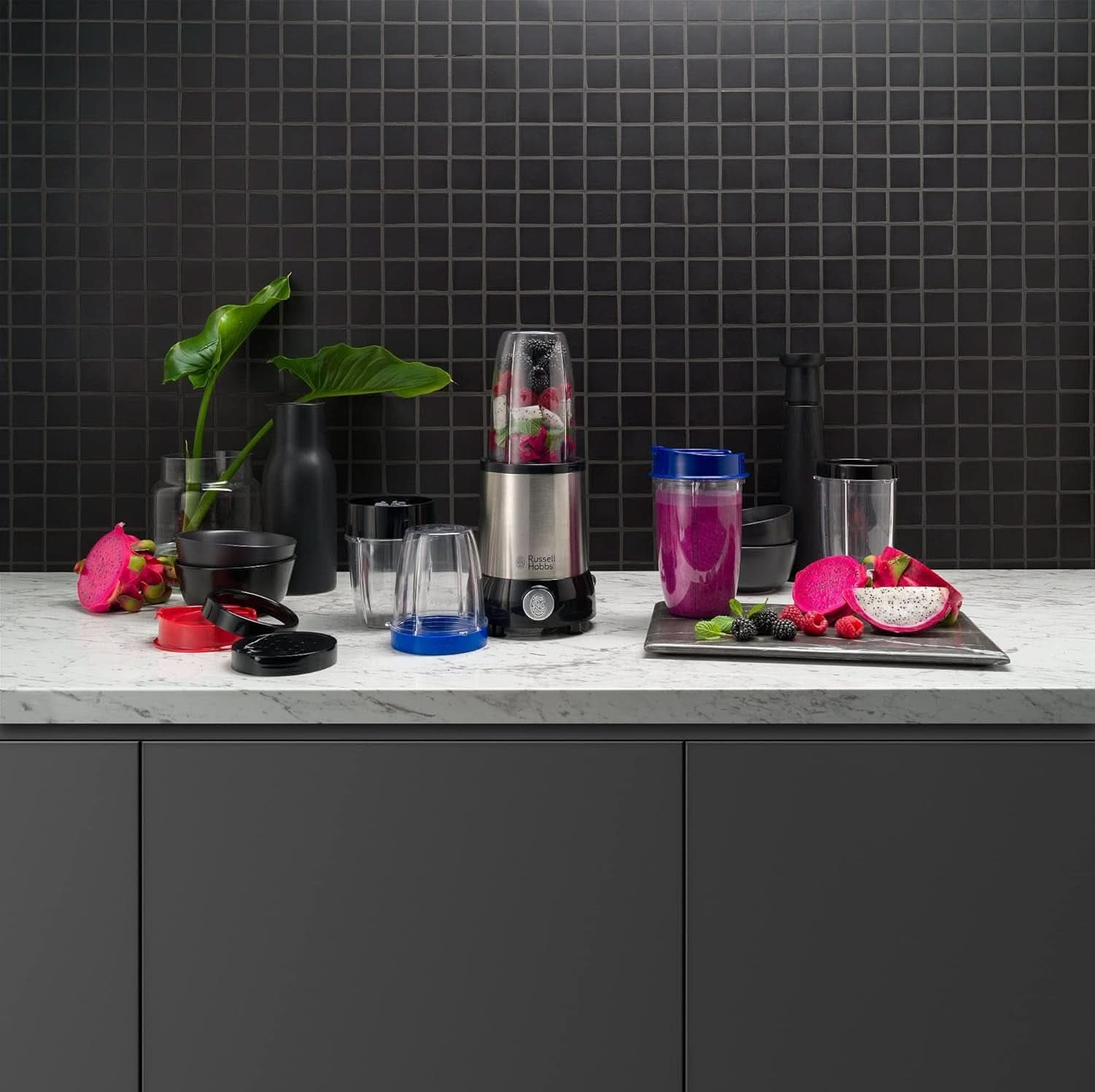 Russell Hobbs Mixer [Multifunkciós- Állandó keverő] Nutriboost (Inkl. 5 Bpa-Freie Und Spülmaschinengeeignete Behälter + Deckel, 22 000 U/min, 0,9 Ps-Motor) Elektrischer, Smoothie-Maker 26 Kitchen80-Shop5