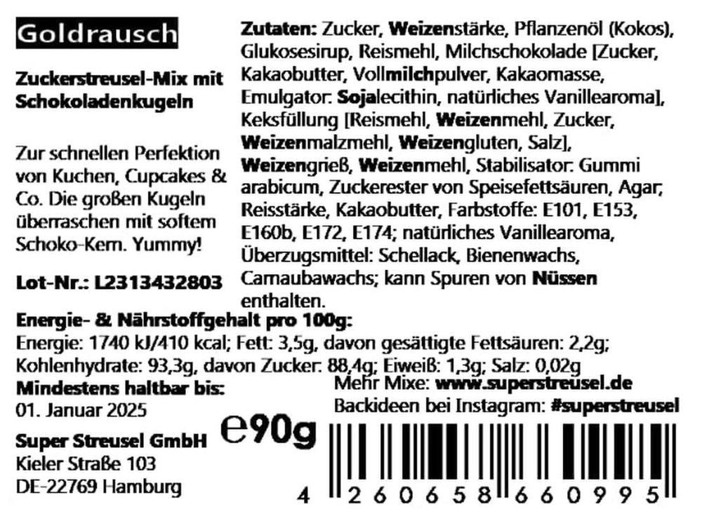 Super Streusel, Gold Rush Gold Black Sprinkle Decoration Naty Shop