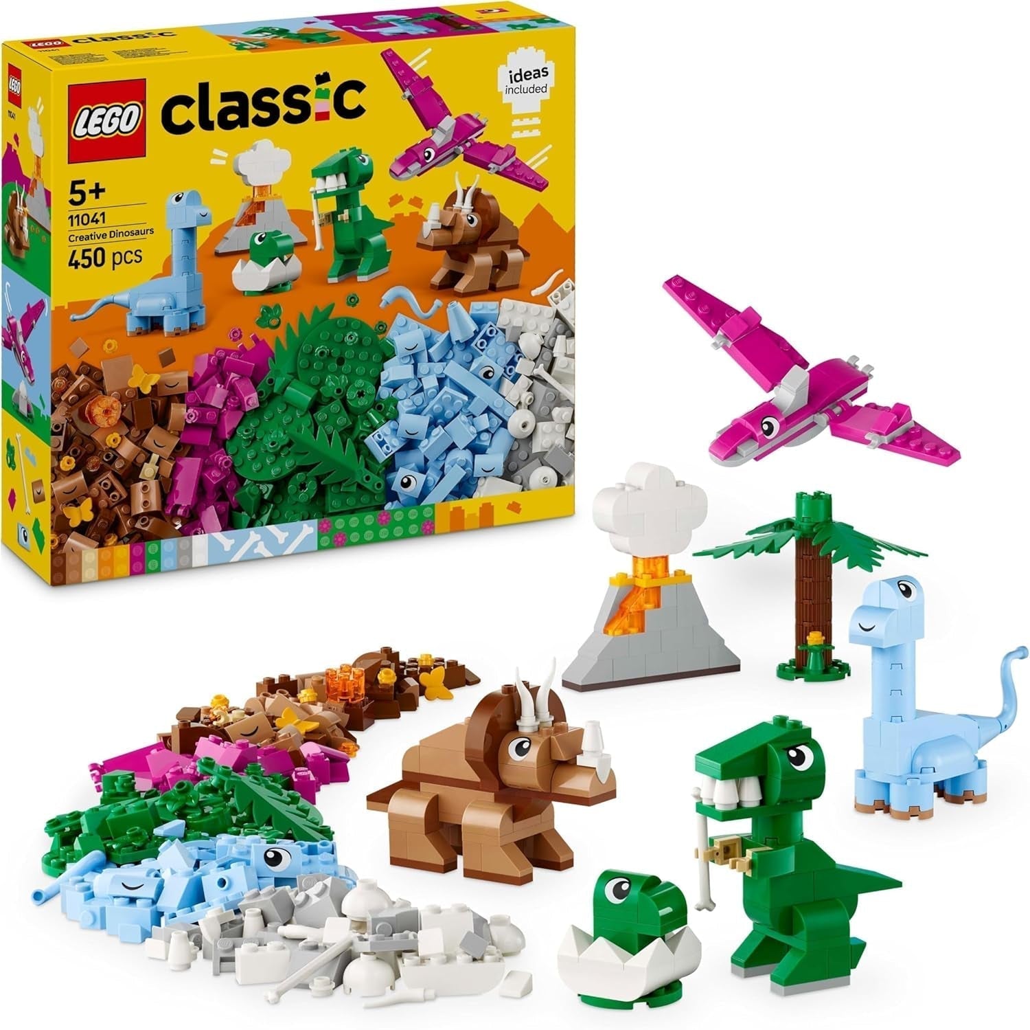 LEGO Classic kreatív dinoszauruszok építőkészlet állatfigurákkal és kockákból készült modellekkel, ötletes játékélmény, ajándék 5 éves fiúknak és lányoknak, beleértve a T.Rex és Triceratops 11041 építőkészleteket Besuche den LEGO-Store alapértelmezett cím