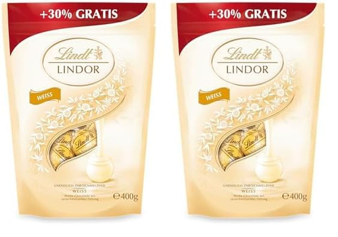 Lindor fehér csokoládé golyók | 400g kb. 30 db fehér csokoládé golyó szájban olvadó töltelékkel | Ajándék csokoládé | Csokoládé ajándék (2 db-os csomag)