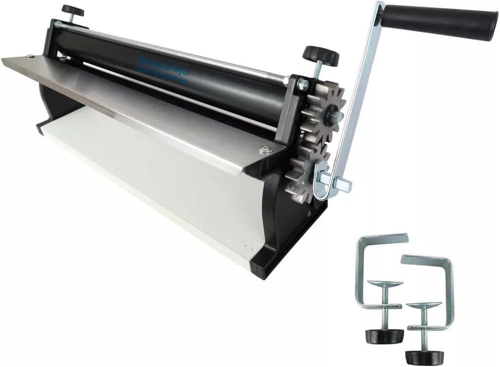 DKN pizza tésztahenger gép kézi hajtókarral, 48,8 cm, tésztafőző gép, teigfolie szárvédő tekercsekkel és Dicken vezérléssel – masszív Stahl és alumínium szerkezet