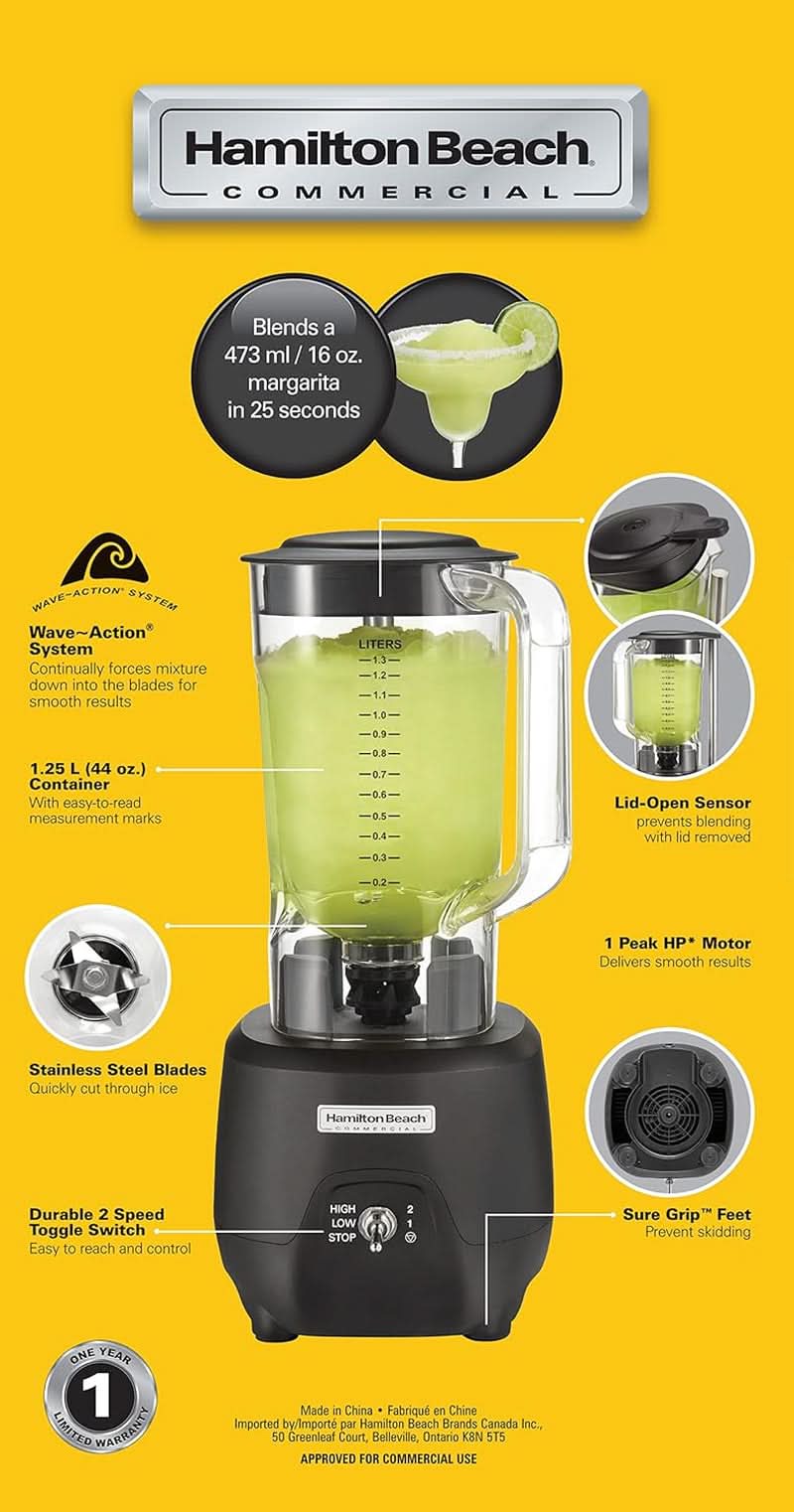 Hamilton Beach Commercial® 908®R bármixer, HBB908R-CE, 1 LE, 1,3 literes polikarbonát tartály, 2 sebesség, 220-240 V, Black Kitchen Naty Shop